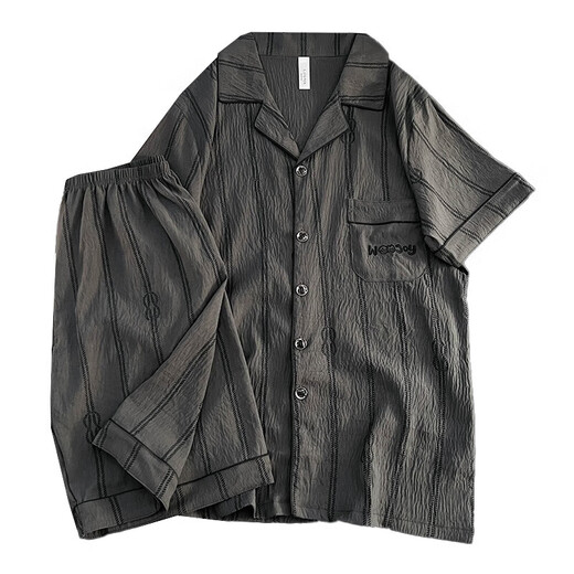 云朵棉睡衣夏季男士休闲宽松时尚条纹短袖短裤可外穿家居服套装 12529【现货】 L 身高170左右，体重100-130斤