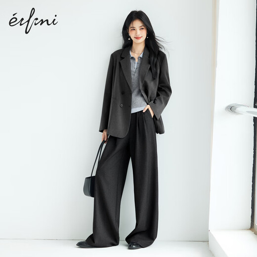 Eveli (eifini) Jiang Xin endorses half-mile gray double-breasted light workplace casual suit jacket for women 2025 autumn new style, dark gray, too large, take one size smaller, M 105-120Jin Jin is equal to 0.5 kg