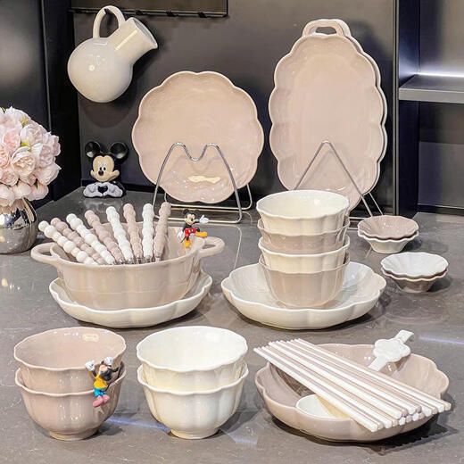语森忆感碗碟套装家用盘子釉下彩餐具碗盘米饭碗碗具 描金款4-6人食礼盒装1355