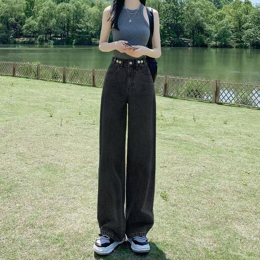 【腰围可调节】美式高腰阔腿牛仔裤女2025夏季宽松直筒休闲长裤子 863浅蓝色 常规 XL 【118-130斤】