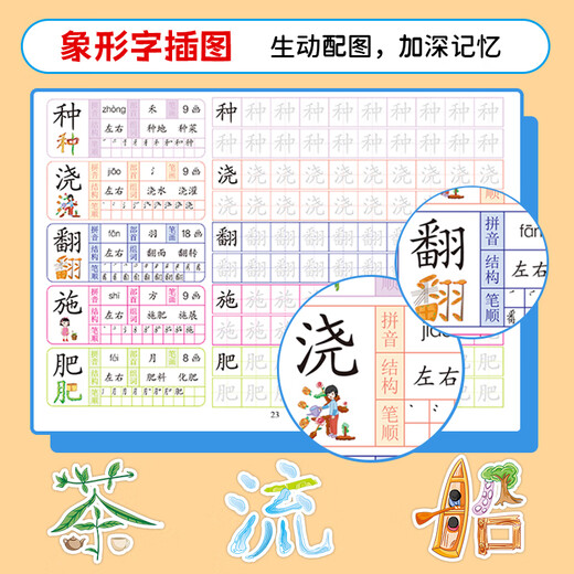 学前1300字幼儿部首训练幼小衔接练习汉字偏旁点阵控笔描红中大班 【蓝天童伴】学前1300字【全套6本】