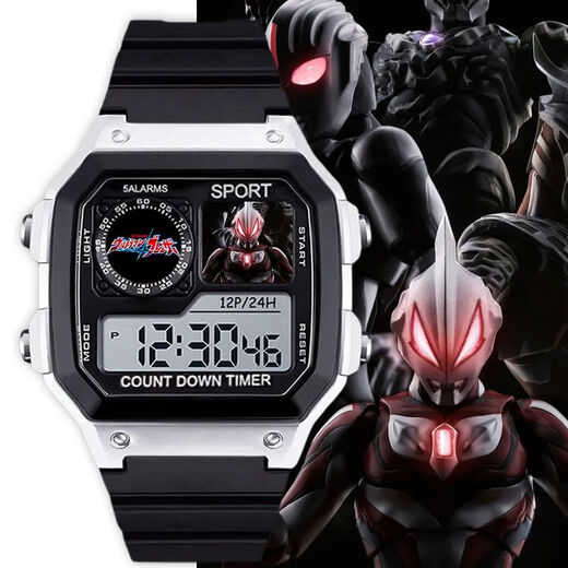 Ultraman SHF Electronic Watch Sports Digital Watch Модель ученика средней школы с будильником [Стильный серебряный черный] -d5155 Электронные часы [Импортированное движение + сверхпрофильное резервное значение] Подарочная коробка]