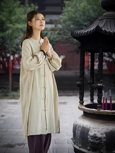 Leaving Tian tea clothes for women, Zen clothes for women, high-end tops for women, long lay Buddhist clothes for women, Buddhist style, Buddhist style, vegetarian clothes for women, cotton and linen, grass green 8266# top + 6189# wide-leg library, S, all sizes