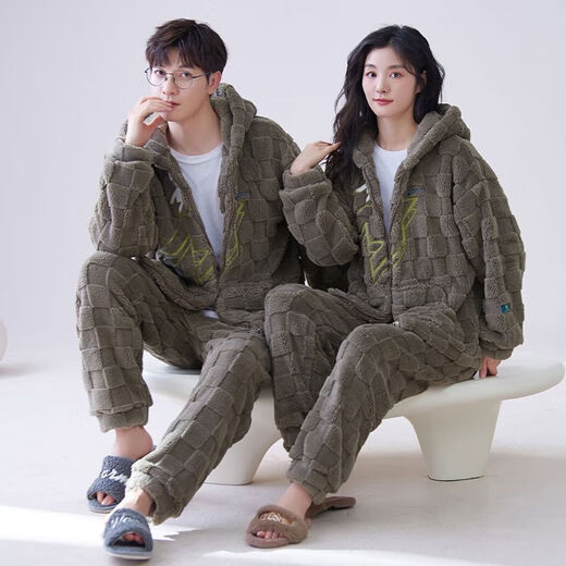 Victoria's style new autumn and winter thickened flannel couple pajamas for one man and one woman for women warm coral velvet home wear set 152 couple M female + male L