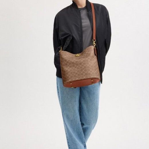 CoaCH (COACH) shoulder bag Willow28 classic logo soft artificial leather with cowhide bucket crossbody large women's brown and yellow basic package (bag + dust bag)