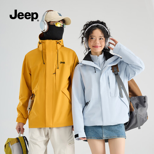 Jeep (JEEP) assault jacket for men and women, three-in-one outdoor warm and windproof jacket for men, moonlight blue (fleece) XL