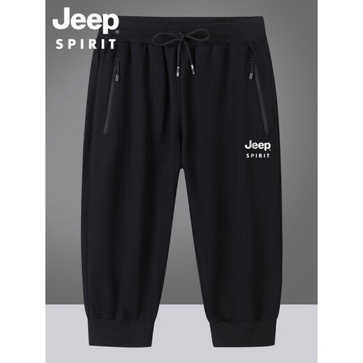 吉普（JEEP）美国正品夏季纯棉短裤男士薄款运动七分裤宽松大码休闲五分中裤子 官方旗舰6167黑色束口七分裤 2XL 建议145-160斤