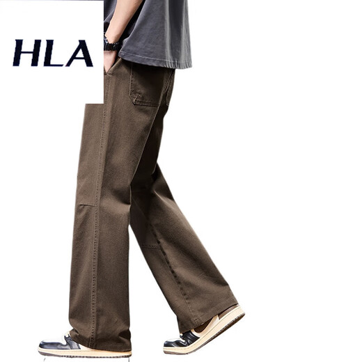 La Hailan Home Same Style 2025 Neues reines Baumwoll-Mikrofloorhosen Herren Jeans Straight American High Street Replik 9871 Khaki M.