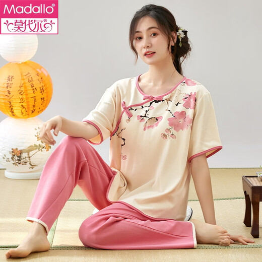 
Modal short-sleeved pajamas suit for summer ladies thin imitation cotton trousers new Chinese style summer home clothes can be worn outside LZY9905 M (recommended 75-95Jin [Jin equals 0.5 kg])