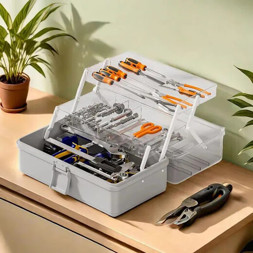 Vinoa Hardware Tool Box Industrial Grade Household Multi-Function Storage Box Folding Box Portable Storage Box Portable Three-Layer Main Picture Model Thickened Upgraded Large Capacity