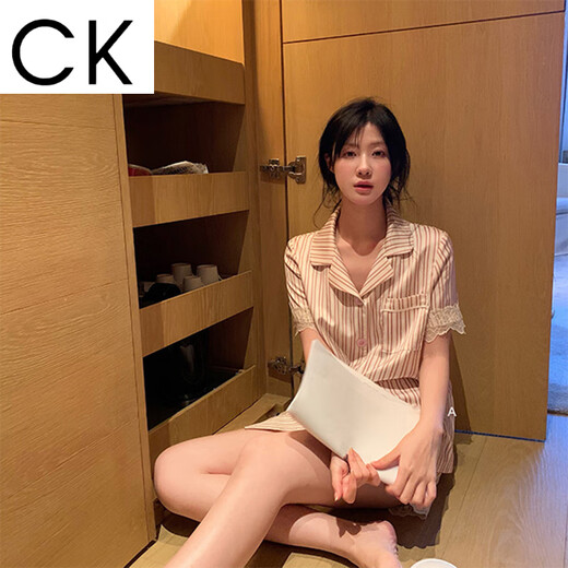 CK蕾丝条纹冰丝睡衣女春夏ins风高颜家居服可外穿 LW-9207【面料】 L 【建议100-115斤】