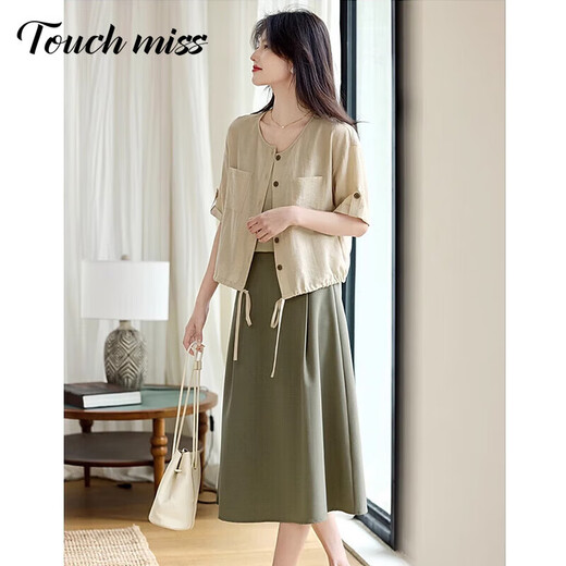 Tachimis Touch Miss Französische Nischenjacke für Frauen 2025 Sommer Neues Design Sinn für Pendler lässige und modische einfache einfache Kurzärmer-Frauenkleidung Khakis 100jin [Jin ist gleich 0,5 kg] oder weniger