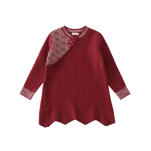 G.duck little yellow duck parent-child clothing children's sweater autumn and winter family clothing for a family of three and four red festive photo outdoor clothing double button sweater dress 175 L