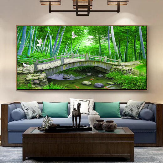 三栖虎现代简约客厅装饰画沙发背景风水竹林墙壁画卧室书房餐厅挂画 A款 8040黑色画框+防水油画布无玻