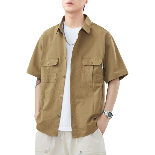 Yuansu Street Französisches Hemd Kurzärärmelte Herren Sommer Neue trendige losen Arbeitspeakkleidung Casual Ice Seide Revers Fünf-Punkte-Hemd 1105 Meter Weiß M _ [110-120jin [Jin entspricht 0,5 kg]]