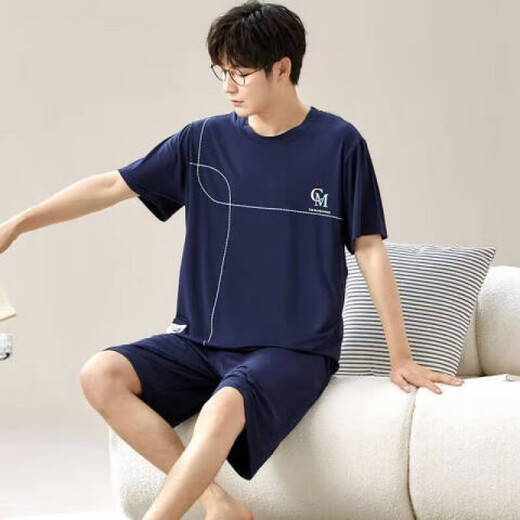 桑琴睡衣男士夏季宽松短袖短裤加肥大码薄款夏天家居服套装外穿L【建 6623男款居家服 L 【建议95-120斤】