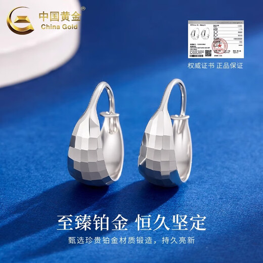 CHINA GOLD PT950 Platinum Square Earrings Women's Platinum Versatile Earrings Practical Valentine's Day Gift for Girlfriend's Birthday PT950 Platinum Square Earrings About 3.7g