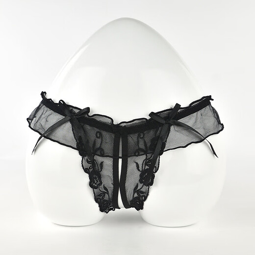 Aiboduo lace bow ultra-thin transparent mesh low-waist men's underwear sexy men's thong pink boys' T-pants XR-D9155-small lace T-pants black one size 2.2-2.8 feet