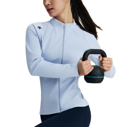 迪桑特（DESCENTE）WOMENSTRAINING系列logo修身针织运动夹克外套女款 LB-LIGHT BLUE S (160/80A)