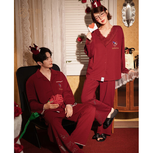 Gong Die Light and Soft Disney Mickey Red Couple Pajamas Women's Long Sleeve Newly Married Year of Home Clothing for Men