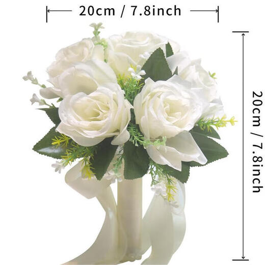 Miao Yijia holds flowers in hand to receive certificate, simulated flowers, photo props, wedding bouquet, proposal, engagement bride, white rose fake flower, white rose hand held bouquet 20*20cm