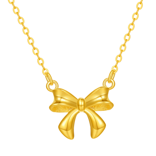 Saturday blessing yellow 18K gold bow necklace birthday gift for girlfriend C0616244 40+5cm