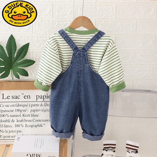G.DUCKKIDS baby boy spring and autumn denim overalls set new fashionable cartoon baby children's clothes autumn two-piece set green L Lion strap two-piece set 100