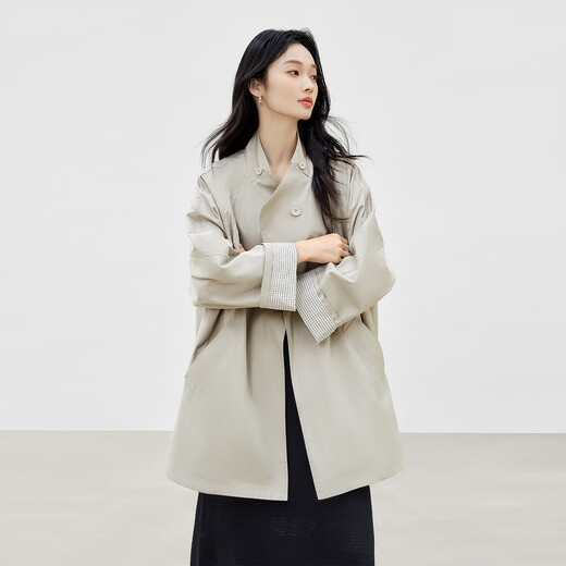 Dialogue lazy raglan sleeve windbreaker jacket for women petite 2025 autumn new style mid-length temperament loose top ash gray M