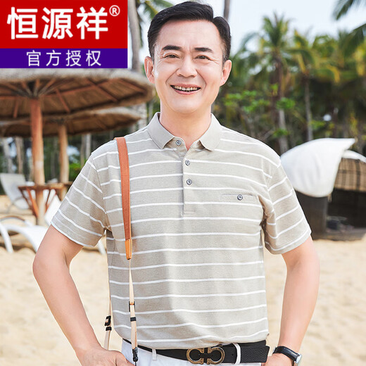 恒源祥中年爸爸夏装短袖t恤50岁polo衫父亲节夏季薄款中老年人男士爷爷 CJ9901浅蓝 M 165