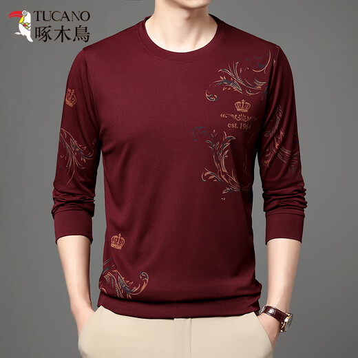 
Woodpecker men's autumn and winter long-sleeved T-shirt thickened round neck comfortable new middle-aged base shirt soft mercerized cotton casual sweatshirt B6627 Shangqing L 170/110/50120-135Jin[Jin equals 0.5 kg]