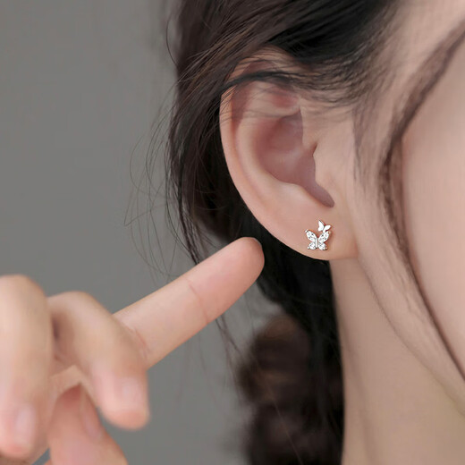 Lao Fengxiang S999 Pure Silver Butterfly Earrings for Women Fashionable and High-end Wedding Anniversary Gift for Girlfriend and Wife’s Birthday Pure Silver Double Butterfly Earrings