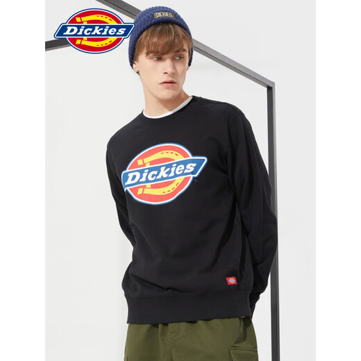 Dickies情侣全棉圆领卫衣女春夏新款男毛圈布休闲宽松上衣潮7059 黑色12596 镭射大logo-男女同款 XS