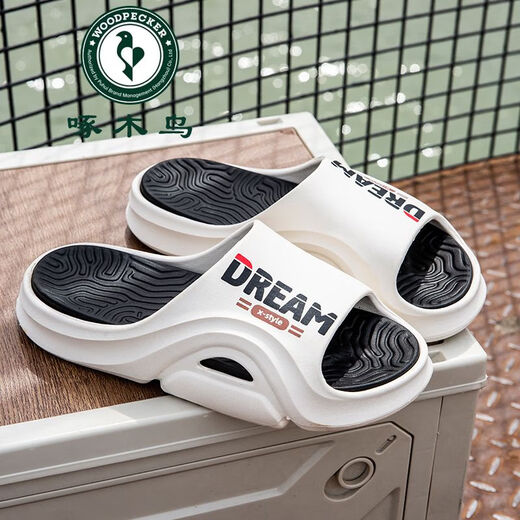 Woodpecker 2025, новые летние мужские тапочки весны и лета, верхняя одежда на плоской подошве, модные и модные мужские сандалии, нескользящая, прочная и мягкая подошва, бело-оранжевый 40 41 (подходит на рост 39/40 футов).