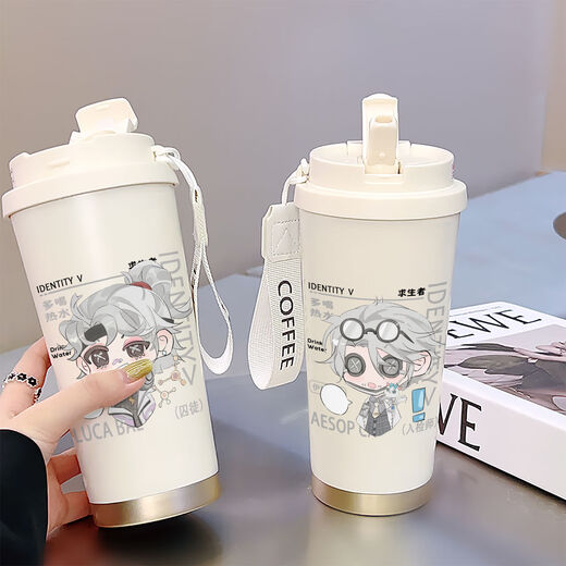 
Boutique V Identity Large Capacity Thermos Cup Portable Sports Work Straw Double Drinking Cup Takeout Male and Female Students BXAB17084 Fifth Food Grade Ceramic Covered Inner Bollard-520ML with Hanging Rope