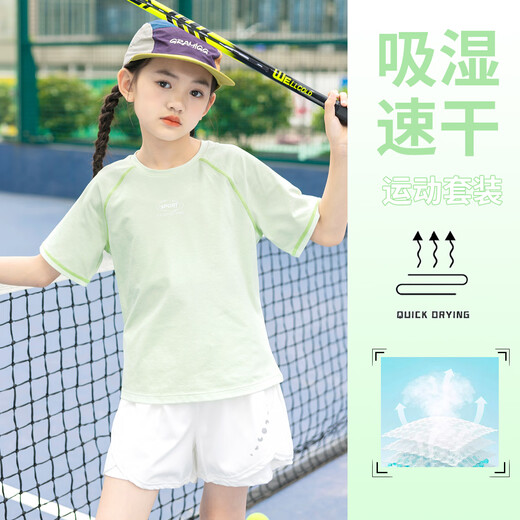 优优1点（Yoyo one）儿童网球服夏季速干衣短袖2025新款女童运动套装羽毛球训练服透气 9852短袖+18410紫色 160