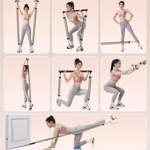 Zailu quality tension rope home fitness female high pull-down trainer back-hanging door elastic band Pilates bar 17-piece advanced set