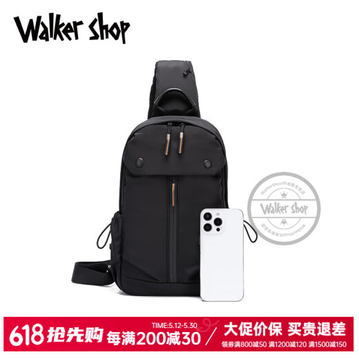 Walker Shop男士胸包单肩斜挎包新款轻便牛津布挎包休闲运动腰包骑行包潮背包 黑色