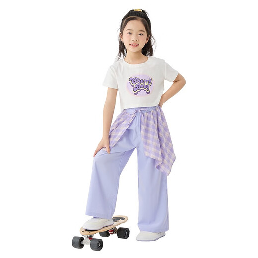 Cooles Kapitel (Kuzhang) Mädchen Sommerset 2025 Neue Sommerkleidung Kinder Dopamin tragen Hose Girls Kurzarm Street Tanzleistung Anzug 9889 Weiß Kurzarm T-Shirt 120 cm