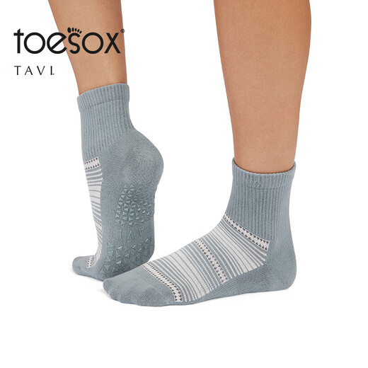 Toesox mid-cut yoga socks, sports socks, non-slip particle indoor Pilates socks for women, Aria series, Tavi co-branded model, black flowers S (size 34~38)
