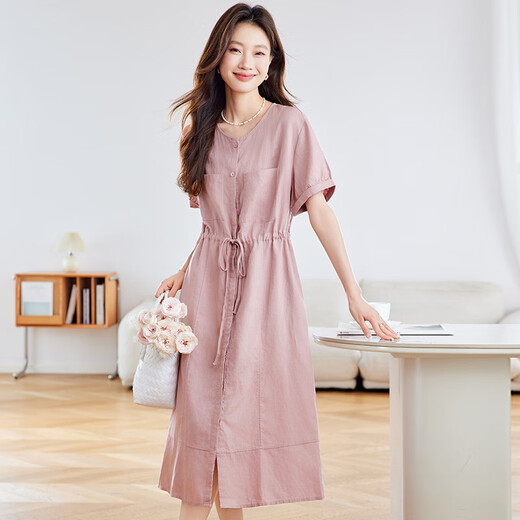 Egeangy Light Luxury Brand Kleid für Frauen 2025 Sommer neuer Stil Slim Taille Design Vielseitiger Rock hellrosa m