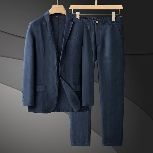 DK high-end men's 100% linen casual suit men's suit spring and summer thin coat loose linen suit two-piece linen color two-piece suit (top + pants) S recommended 110-130 Jin Jin equals 0.5 kg
