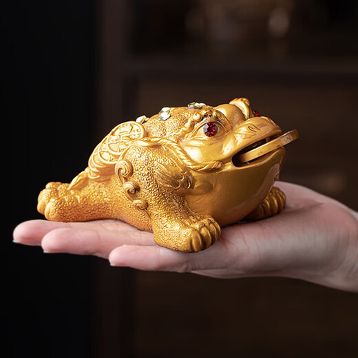 Ximan Gao Qiqiang's same style Golden toad tea pet ornaments color changing tea set accessories tea tray tea ceremony golden toad fortune toad color changing Pixiu tea pet