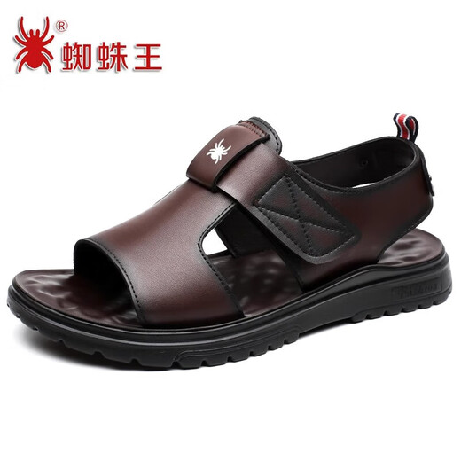 蜘蛛王（SPIDER KING）官网方舰店旗官网凉鞋男夏季真皮软底休闲沙滩鞋户外透气软面防滑 z6189棕色-真皮牛皮 38