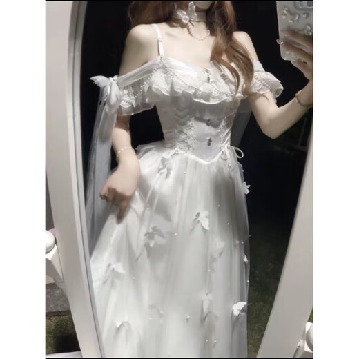 Evening Dress Female Princess Dress 2025 New Adult Ceremony Dress Birthday Party Lolita Dress Sweet and Elegant White S 75Jin Jin is equal to 0.5kg -80Jin Jin is equal to 0.5kg. Card code shoots large