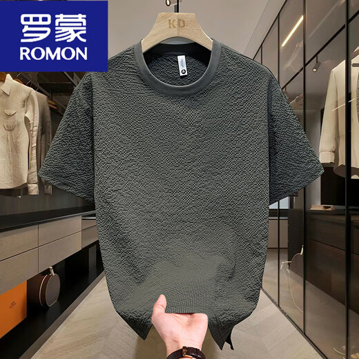 罗蒙（ROMON）夏季冰丝肌理感圆领男士短袖时尚半袖百搭休闲透气圆领T恤男 9909：白色 M (建议90-110斤)