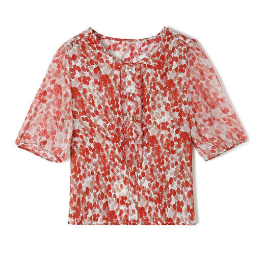 Mamas Sommer-Blumen-Chiffon-Hemd für das Kurzarmtemperament und das altersreduzierende Druckhemd dünne lose lose obere modische grüne XL mit mittlerem Alter [vorgeschlagen 120-130jin [Jin entspricht 0,5 kg]]