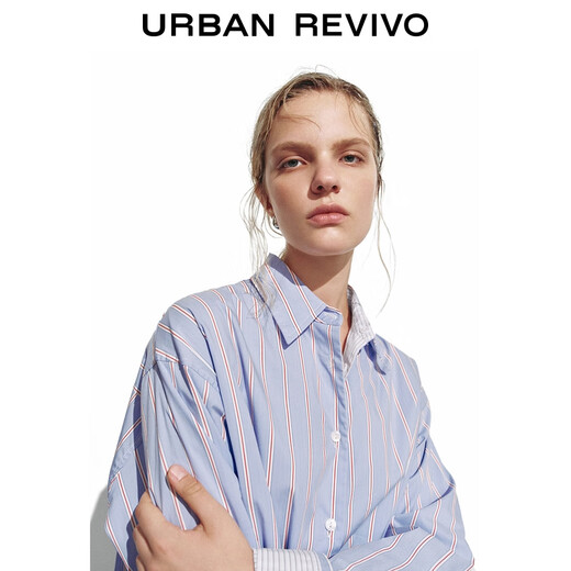 UR2026 Spring New Women's Commuting Versatile Striped Super Loose Cardigan Shirt UYL250146 Blue Stripes S (XS-S)