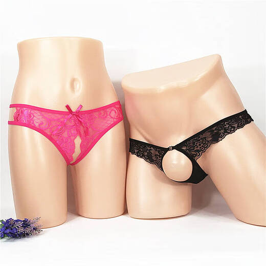Couple sous-vêtements gratuits et double sexe dame ouverte entrejambe à stade ouvert pour hommes exposés jj thong transparent sexy noir + noir noir