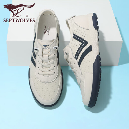 Sieben Wolf-Männerschuhe für Sommer schlagen atmungsaktive Stoffschuhe für Herren Schnüre-up-Freizeitschuhe Leichte bequeme Nicht-Schlupf-Sportschuhe weiße Schuhe weiß/blau 9854 40