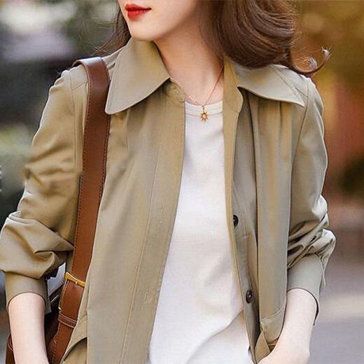 Pier Cardin Thin Temperament Windbrecher für Frauen 2025 Frühlings- und Herbst neue koreanische Version kleiner Mantel vielseitiger Hemdjacke mit mittlerer Länge grau braun m